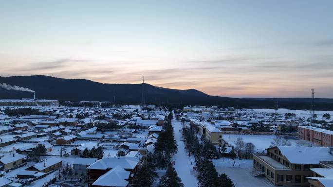 漠河 北极村 雪景 中国漠河  雾凇村庄