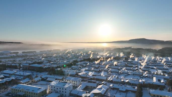 漠河 北极村 雪景 中国漠河  雾凇村庄