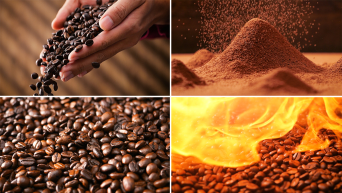 咖啡烘焙咖啡豆咖啡粉饮料慢动作
