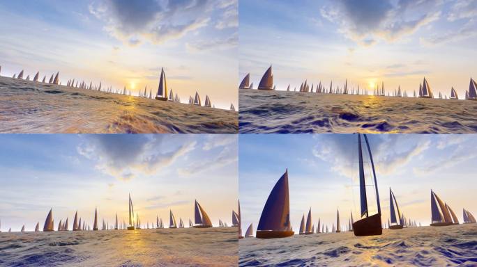 4K 古代帆船乘风破浪驶向大海远方
