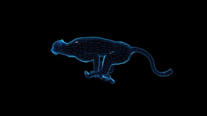 蓝色科技线框豹子奔跑透明通道素材