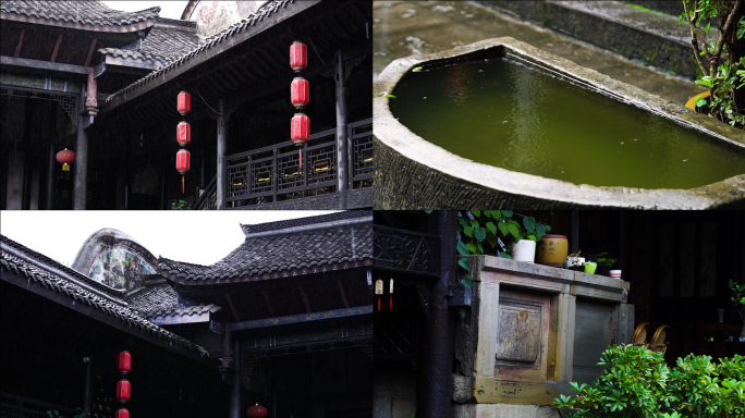 滴水屋檐 下雨细雨 古香古色 古代建筑