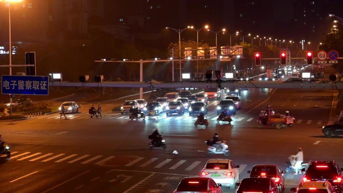 十字路口车流量--夜景素材