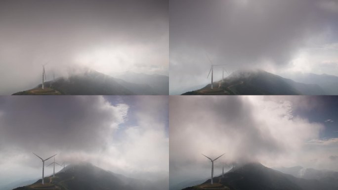 云雾中的风力发电场延时