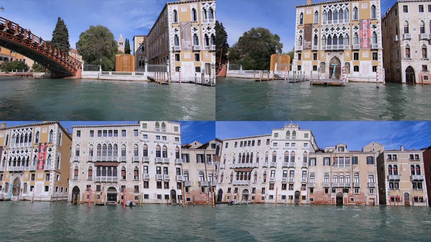 意大利威尼斯大运河上的Tragetto帆船上的威尼斯建筑景观