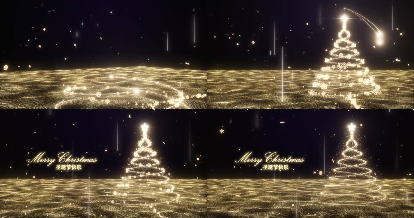圣诞节金色粒子圣诞树AE模板