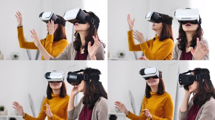 使用VR耳机探索虚拟现实的朋友