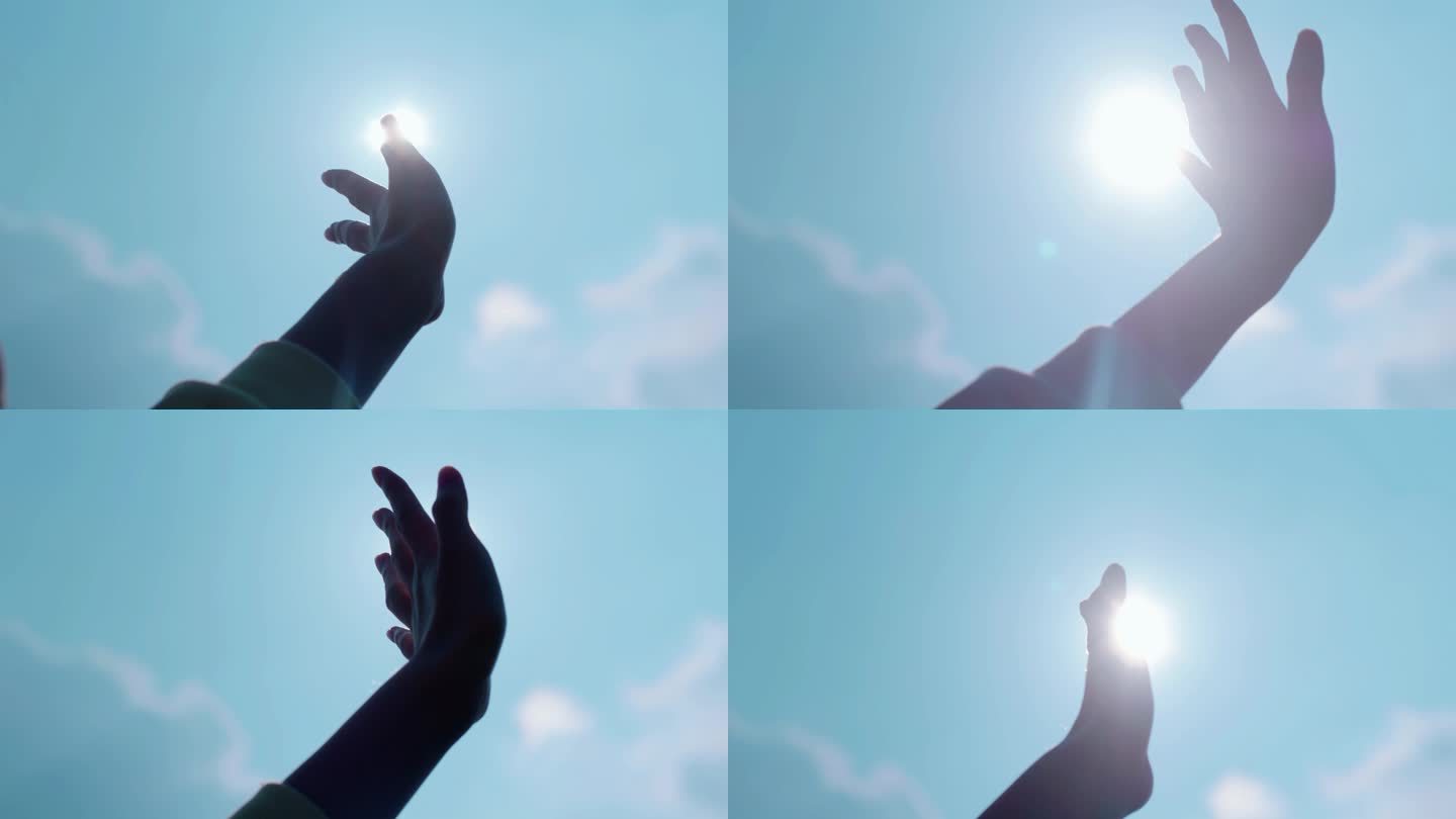 【4K】女子手触摸太阳