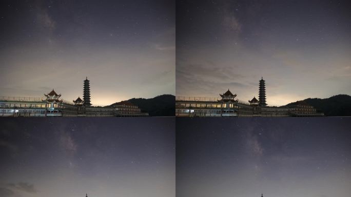 夏季古塔竖直星空银河延时