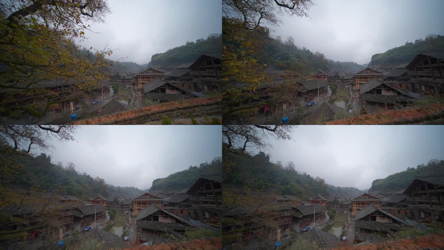晨雾下的古朴侗寨