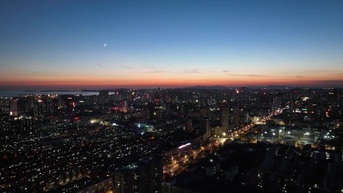 秦皇岛-海港区-夕阳-月亮-大楼