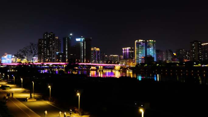 4k 城市夜景 河边公园