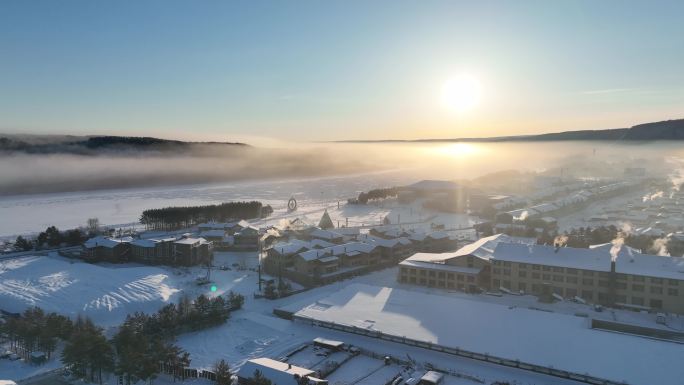 漠河 北极村 雪景 中国漠河  雾凇村庄