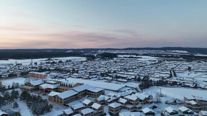 漠河 北极村 雪景 中国漠河  雾凇村庄