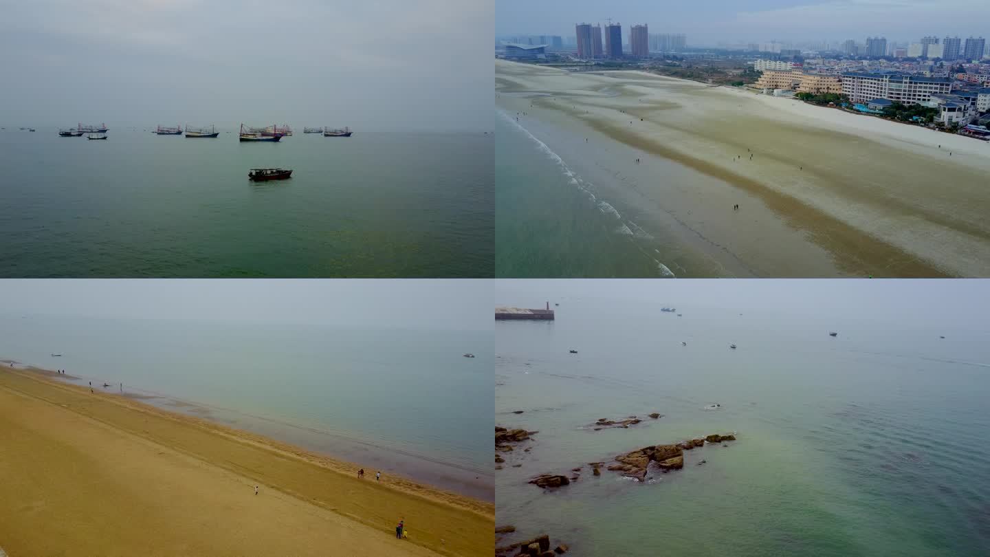 4K航拍广西北海银滩海岸风光