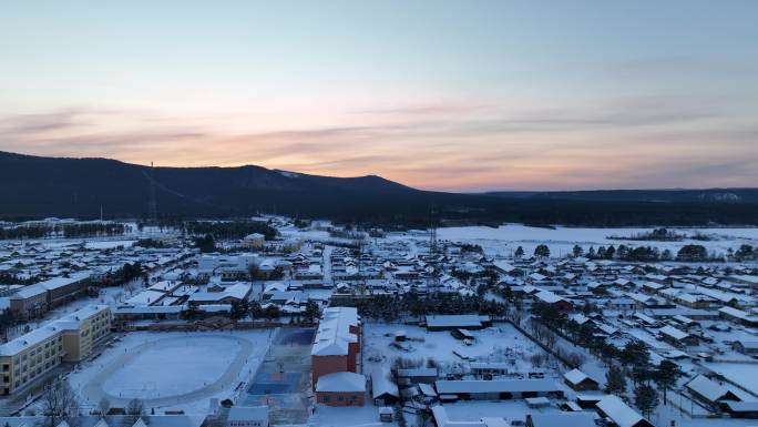 漠河 北极村 雪景 中国漠河  雾凇村庄