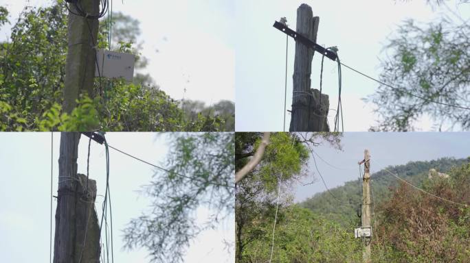 偏远山区电力输送老旧电线杆网络线路