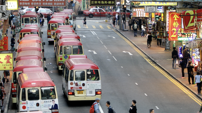 香港城市街道交通车流人流旺角