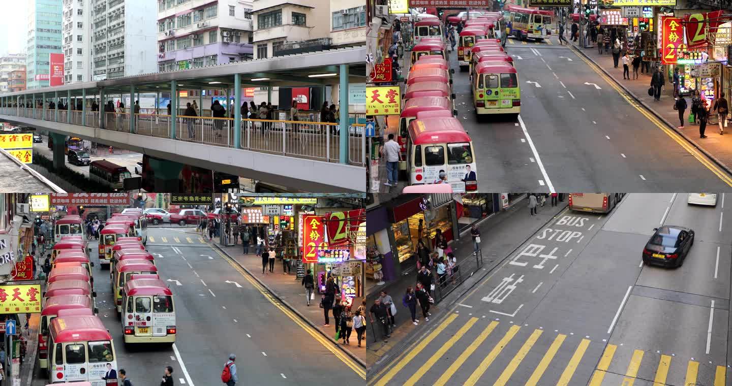 香港城市街道交通车流人流旺角