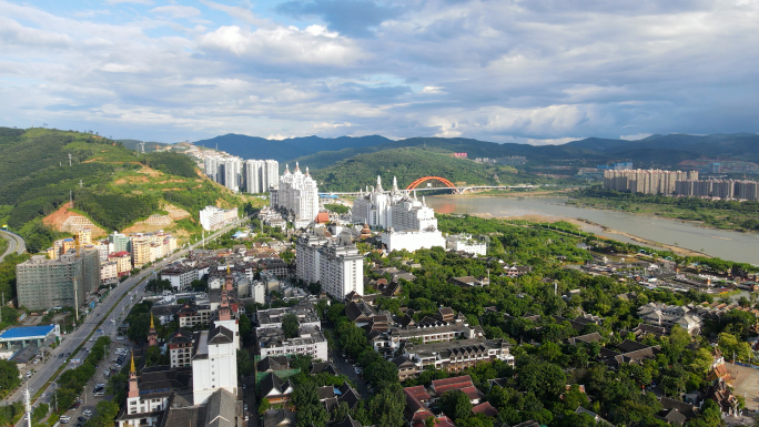 西双版纳航拍湄公河边东南亚风情傣族异域