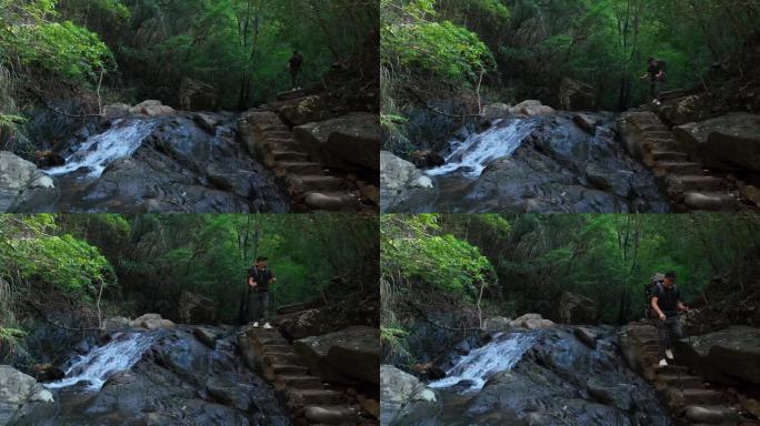 徒步 登山 露营 探险 丛林 瀑布 背包