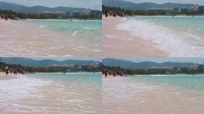 海浪冲撞海滩晶莹剔透的浪花拍打沙滩休闲娱