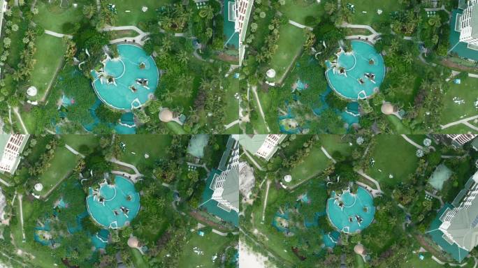无人机鸟瞰中国海南三亚海棠湾豪华酒店。