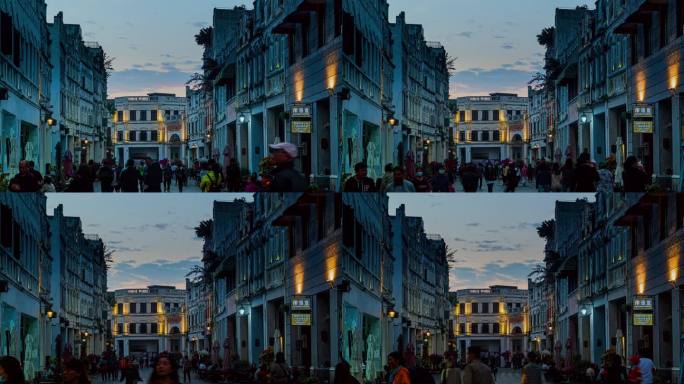 海南省海口市七楼老街夜景延时摄影，