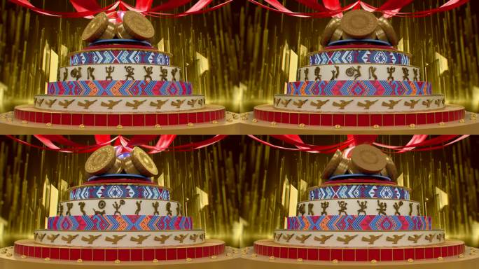 壮乡金色铜鼓旋转粒子上升动感意境舞台大屏