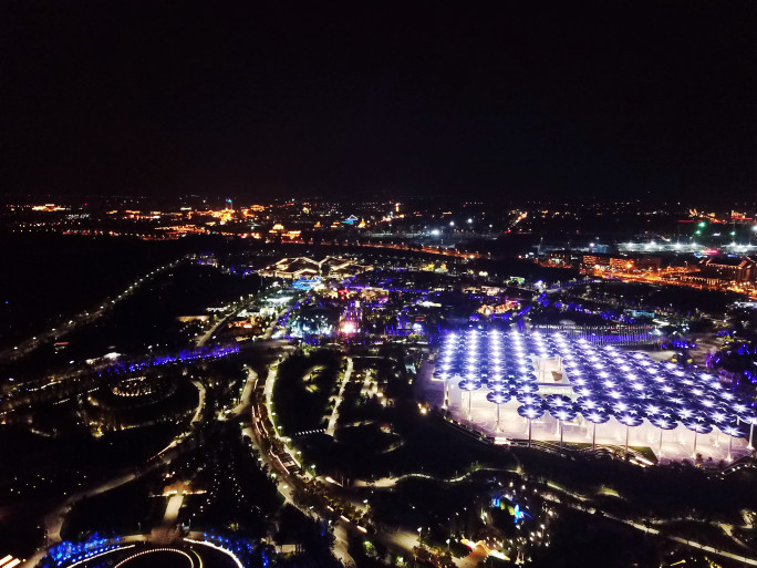 北京延庆世园会夜景航拍