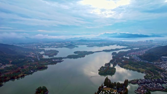 航拍杭州湘湖大全景