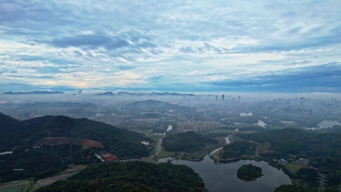 航拍杭州湘湖大全景