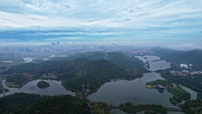 航拍杭州湘湖大全景