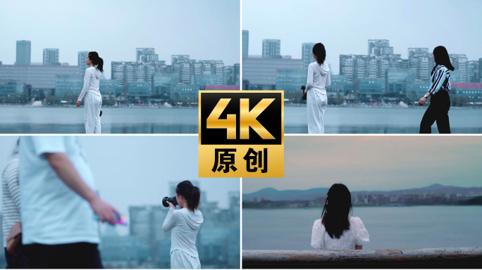 【4K】文艺女青年单反拍照背影