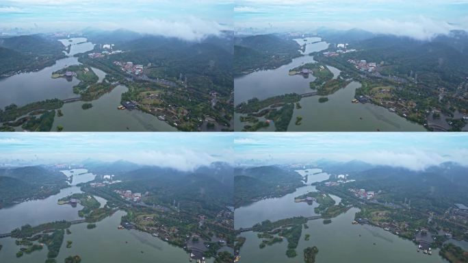 航拍杭州湘湖大全景 绝美云海