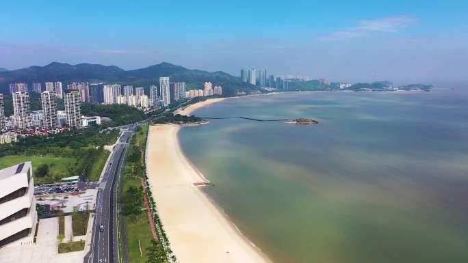 珠海唯美空境海边公路沙滩大海高空