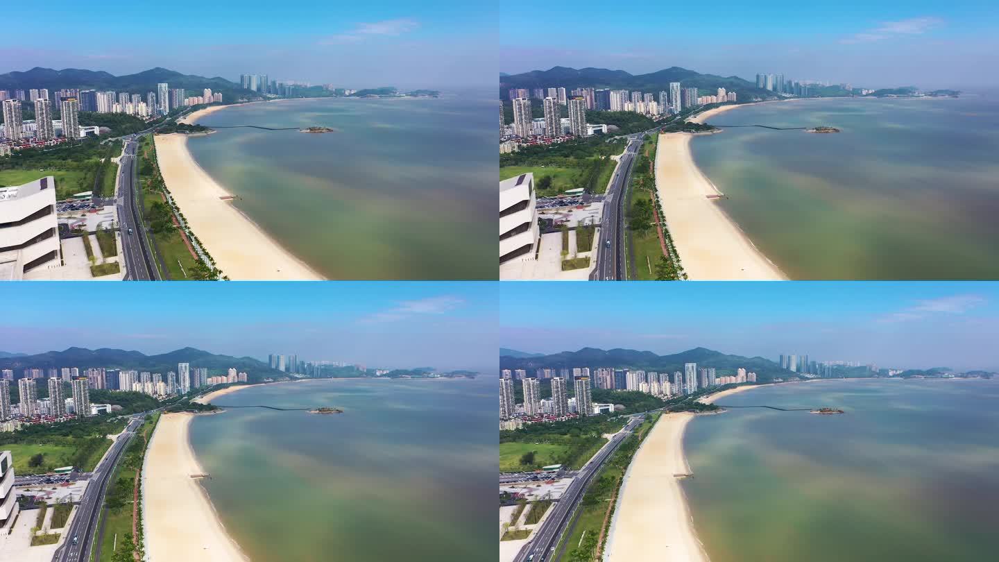 珠海唯美空境海边公路沙滩大海高空