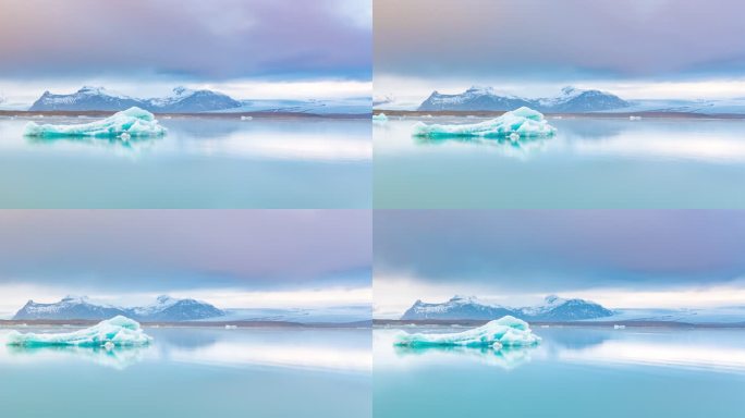 Jokusarlon泻湖中的云景和冰山的延时镜头