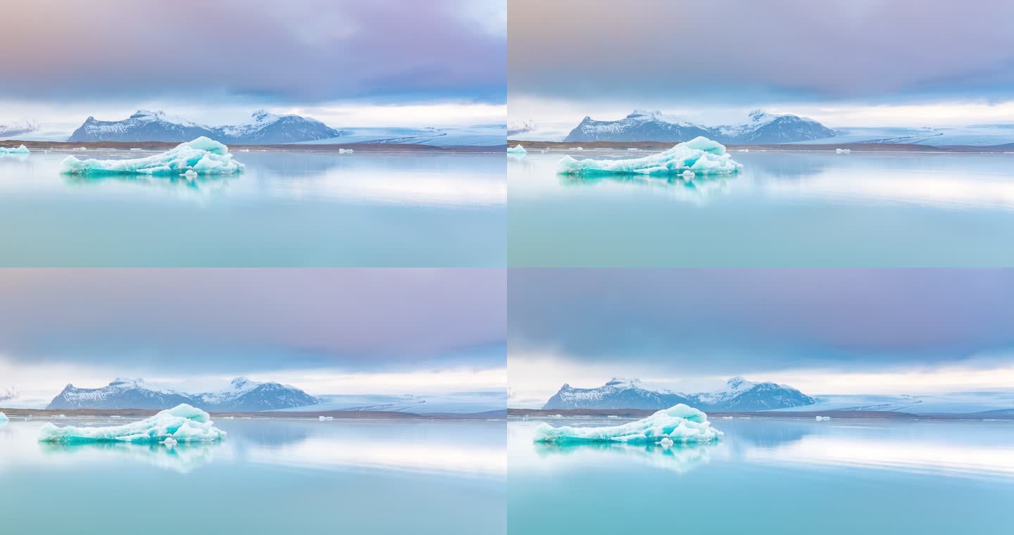 Jokusarlon泻湖中的云景和冰山的延时镜头