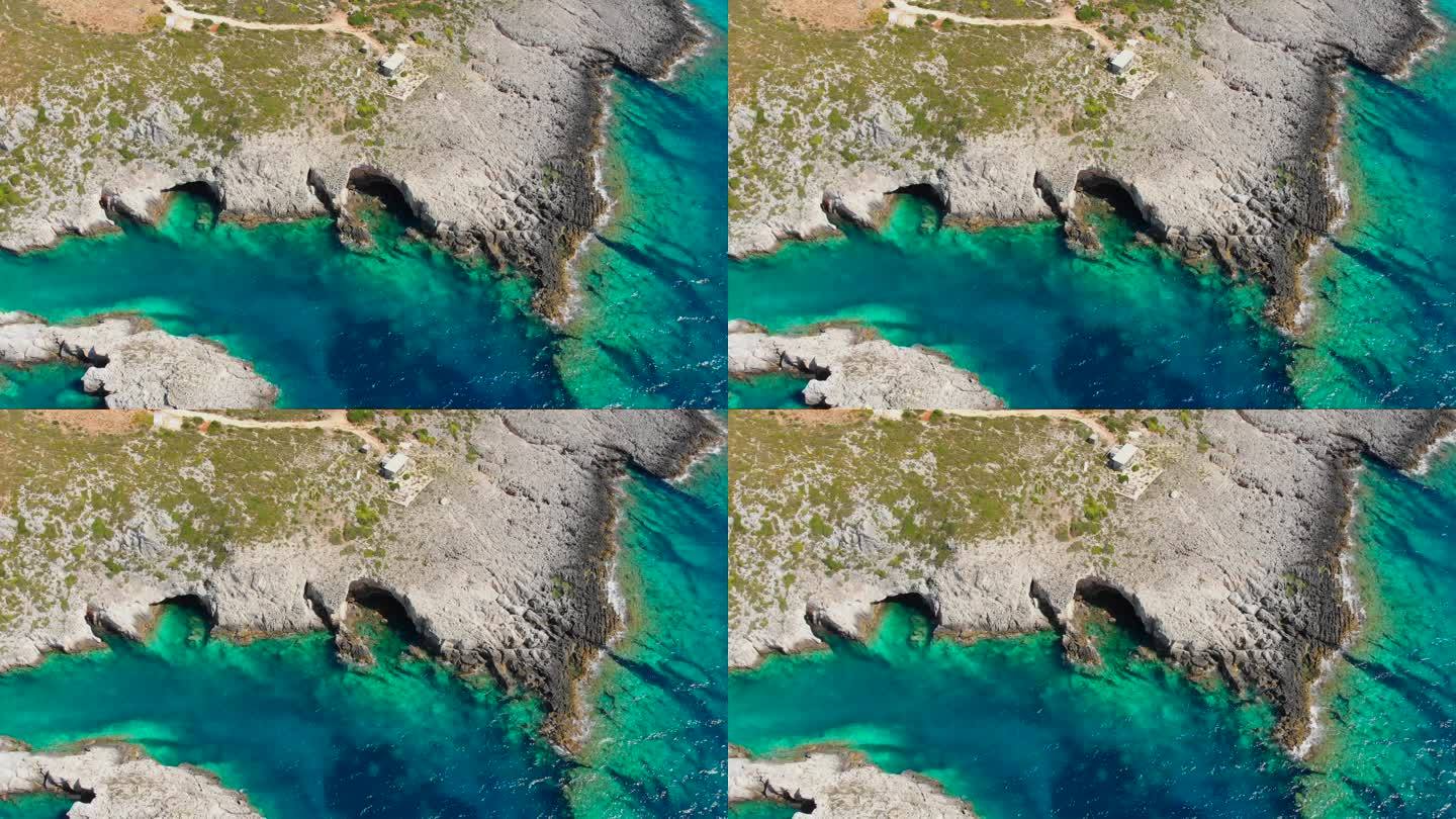 希腊扎金索斯悬崖上的4k无人机视频
