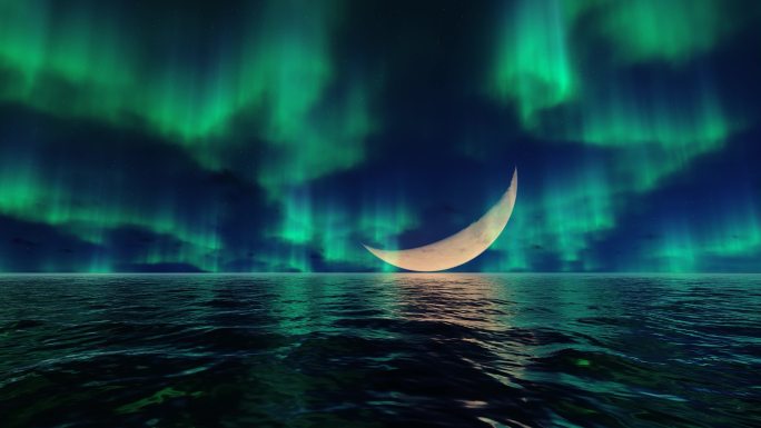 海上弯月极光之夜