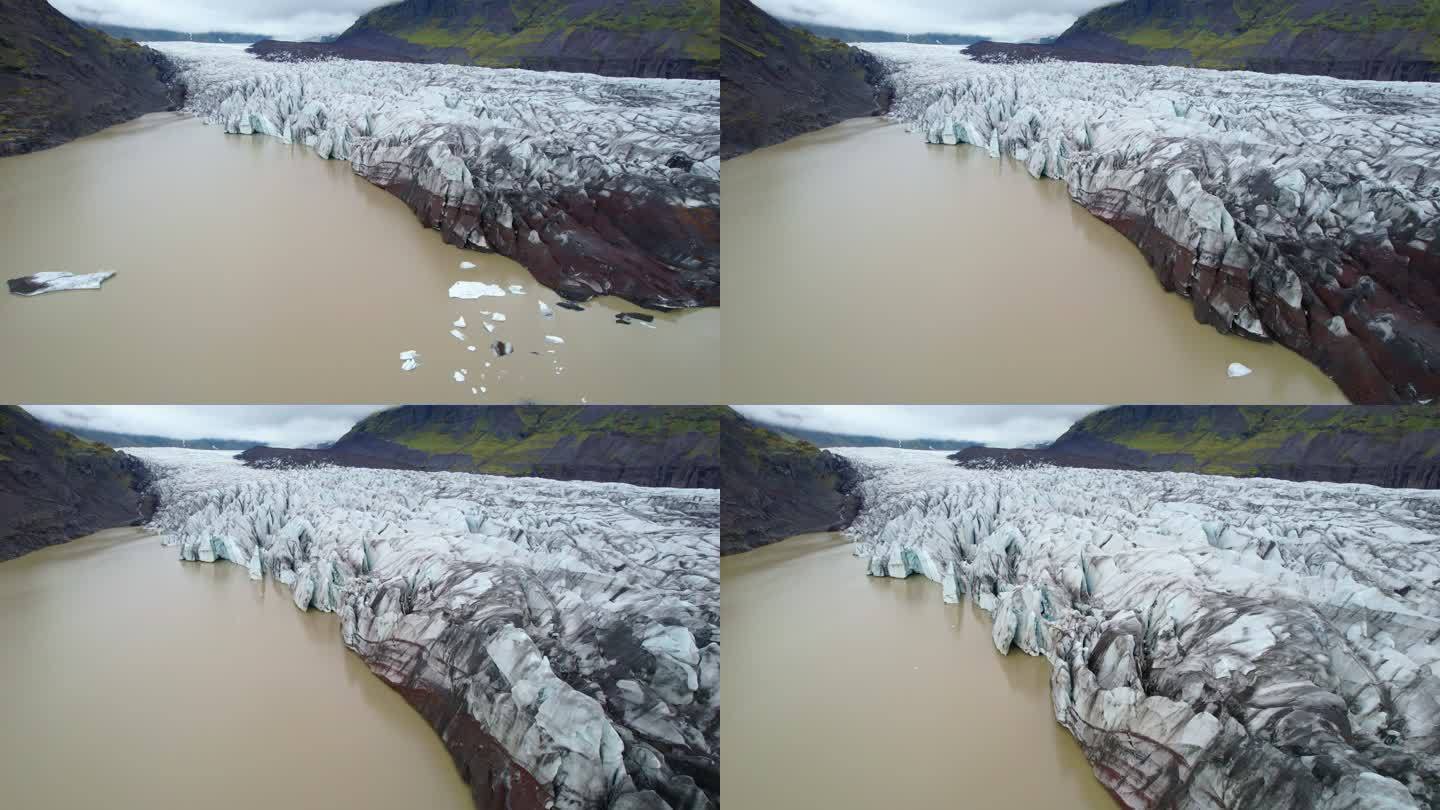Solheimajokull冰川无人机视角飞越