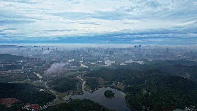 航拍杭州湘湖大全景