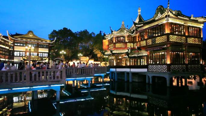 夜幕下的上海豫园视频