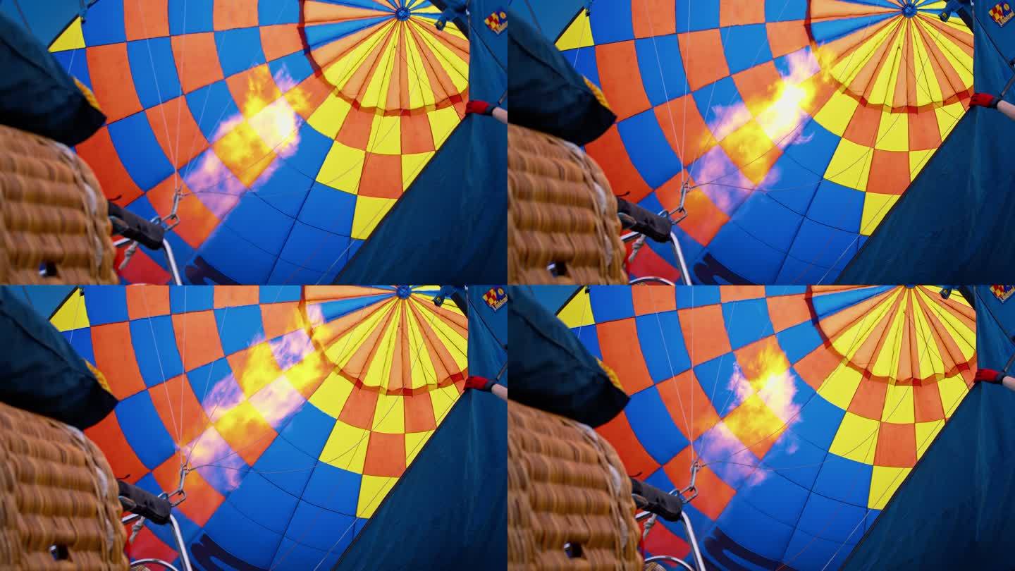 MS给热气球充气热气球起飞点火飞行航行城