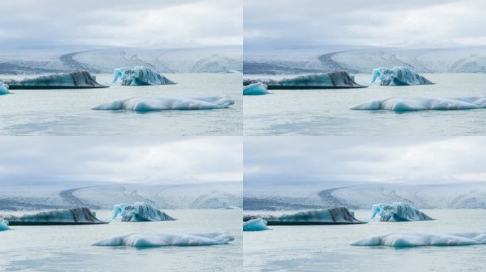 冰山从瓦特纳冰川脱离，漂浮在冰岛的佐库萨隆泻湖