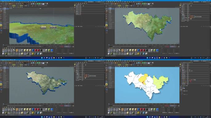C4D 吉林省地形高程行政区域交通
