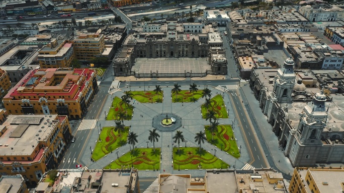 秘鲁总统府利马阿玛斯广场全景鸟瞰图