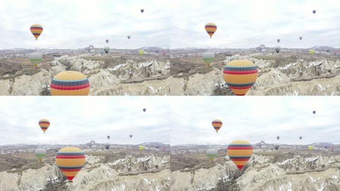 无人机视角卡帕多西亚上空的气球