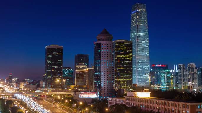 北京国贸CBD建筑群夜景